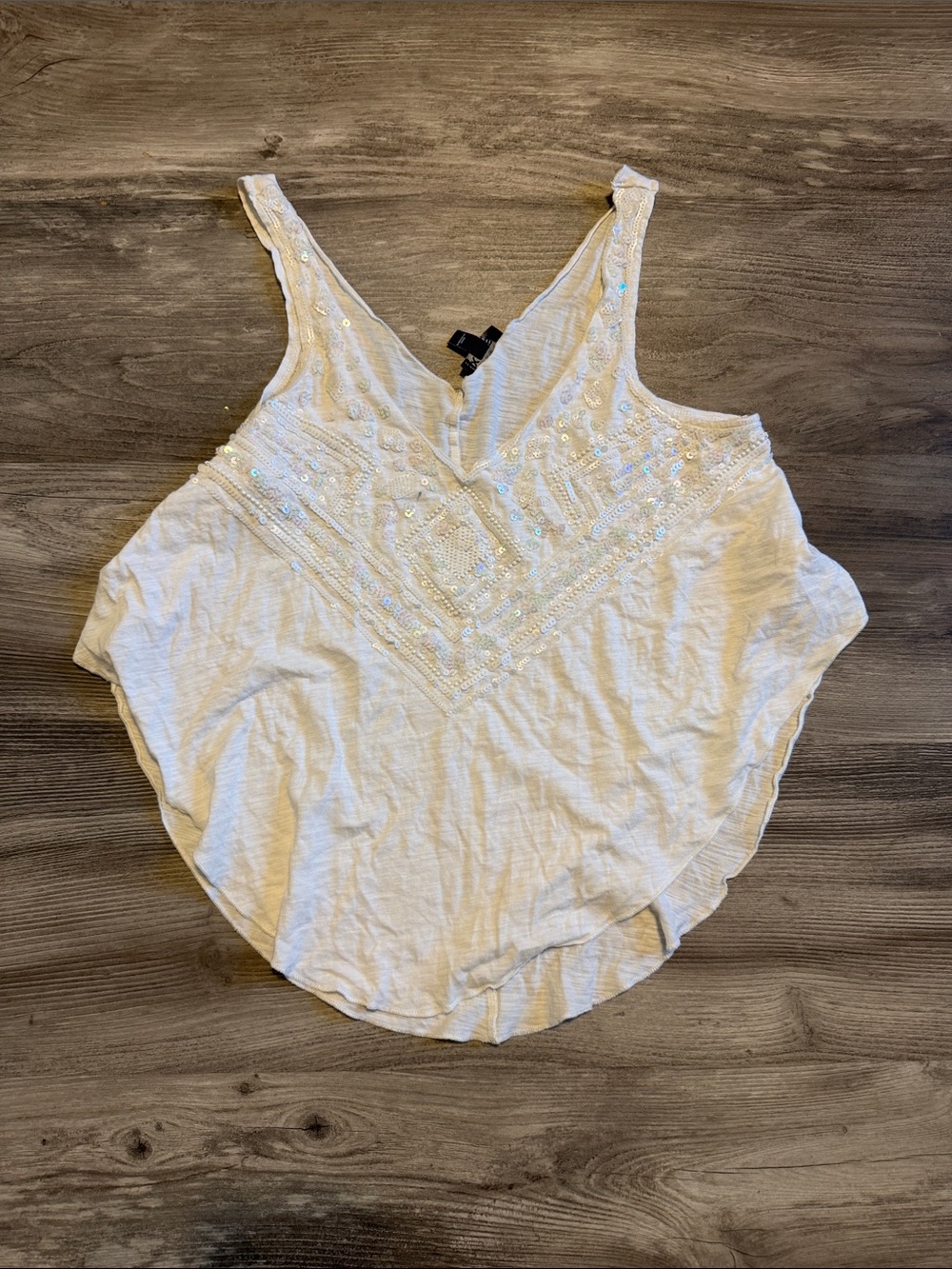Express White Sequin V-Neck Tank Top